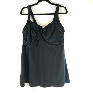 Lands End Tankini Top Dress Underwire Molded Cups Twist Front Black 16W